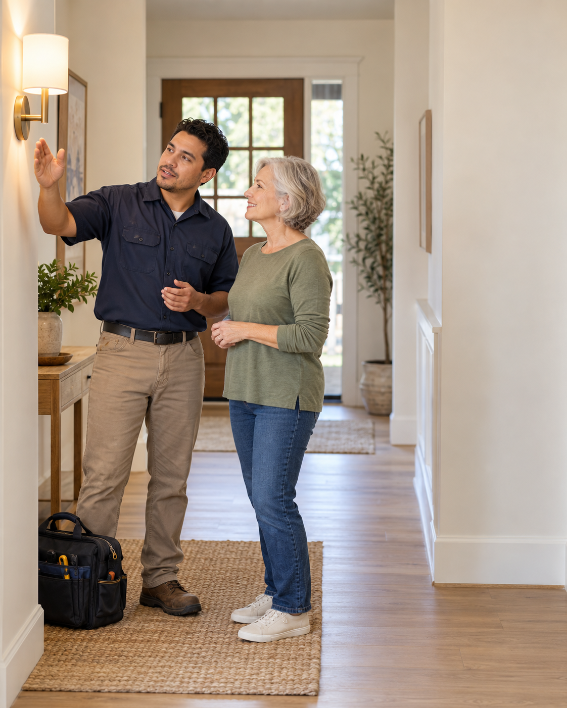 Electrician explains a finished entryway light-2